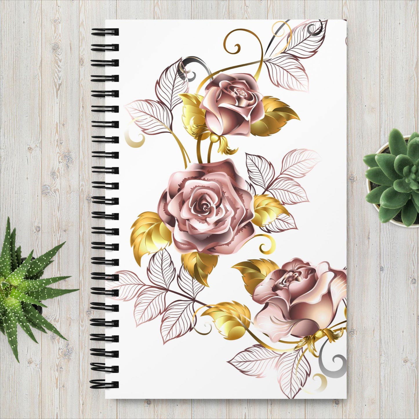 Pink Rose with Gold Spiral notebook