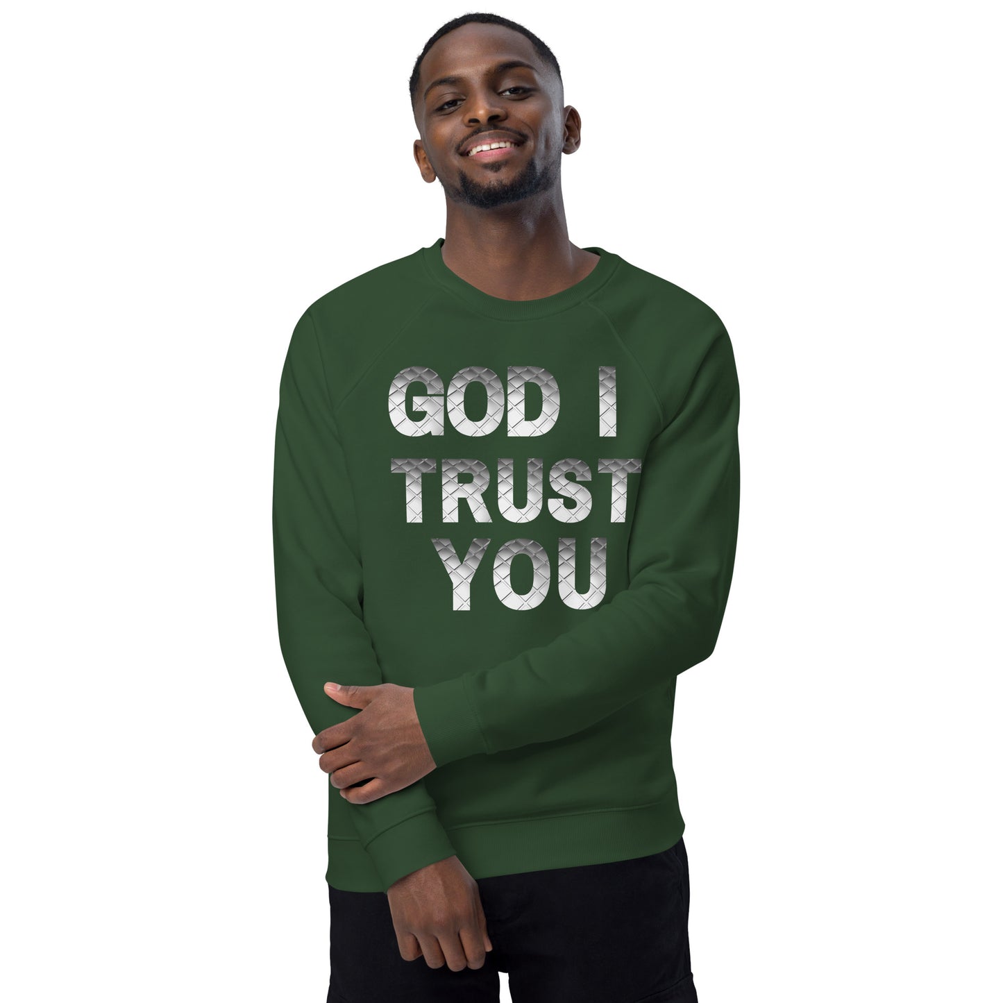 God I Trust You Unisex organic raglan sweatshirt