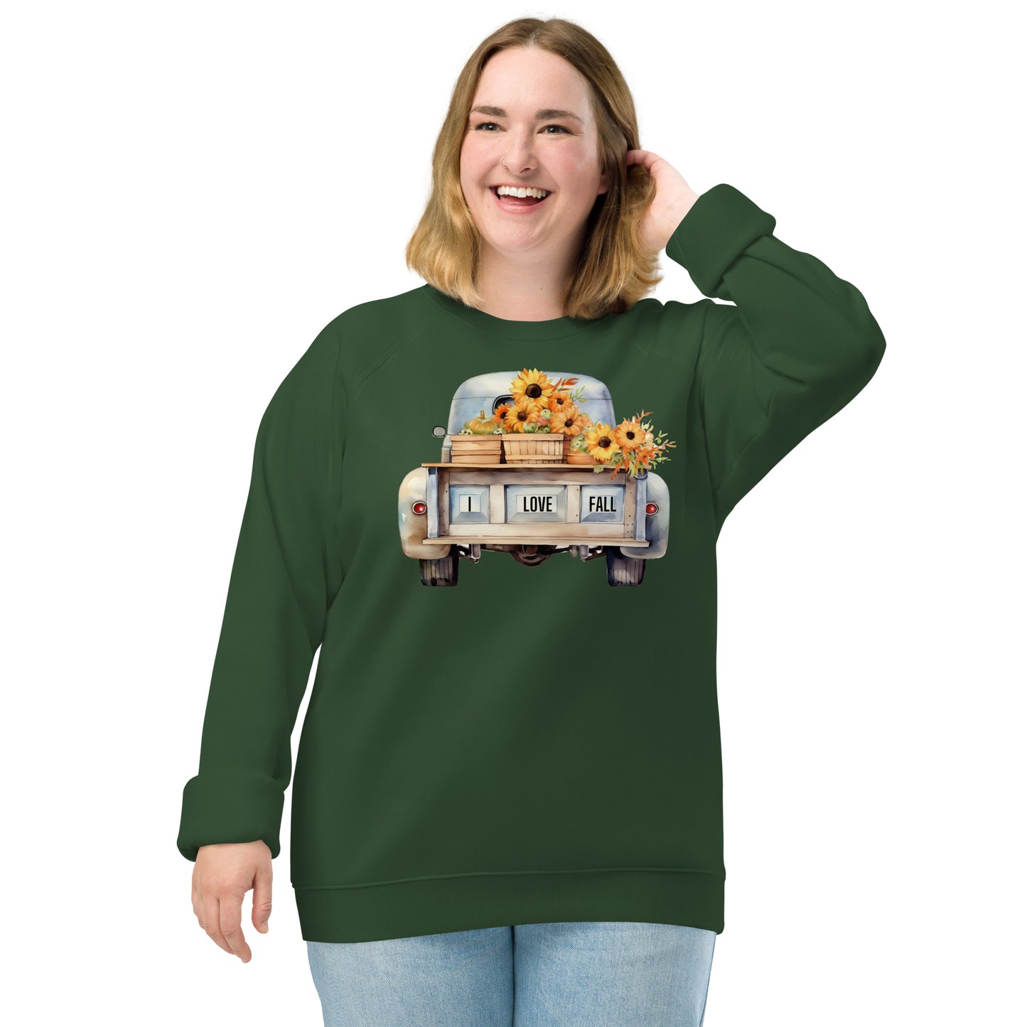 Unisex I Love fall organic raglan sweatshirt