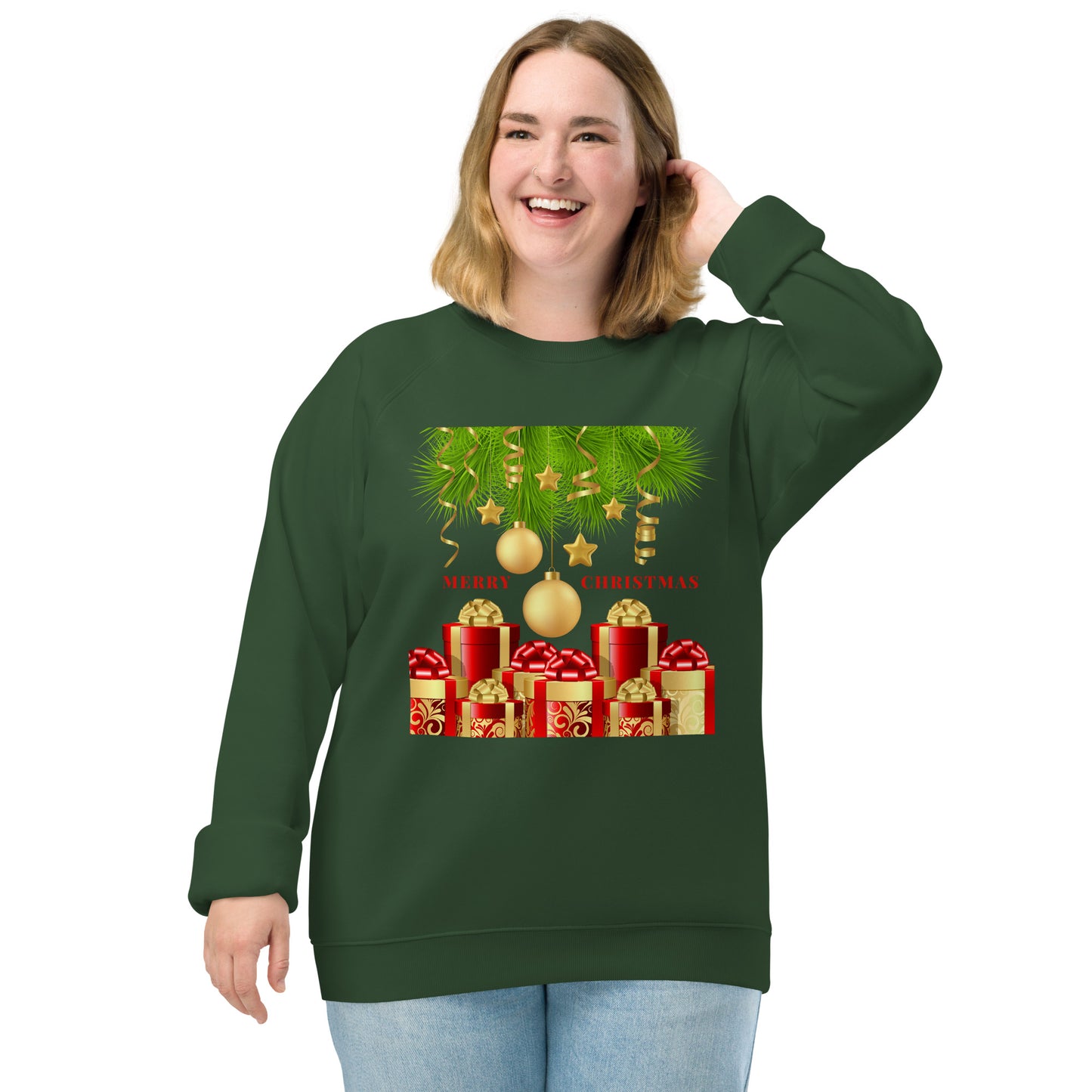 Merry Christmas Unisex organic raglan sweatshirt
