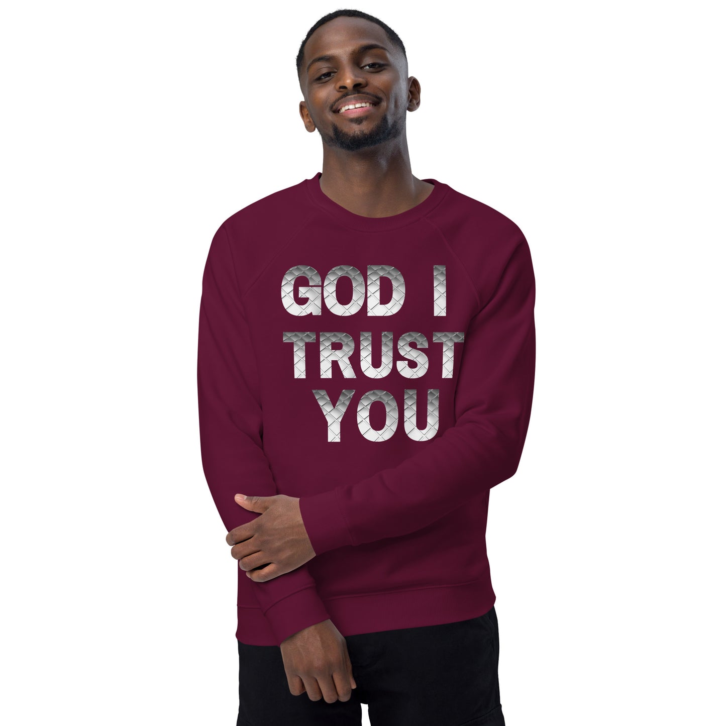 God I Trust You Unisex organic raglan sweatshirt
