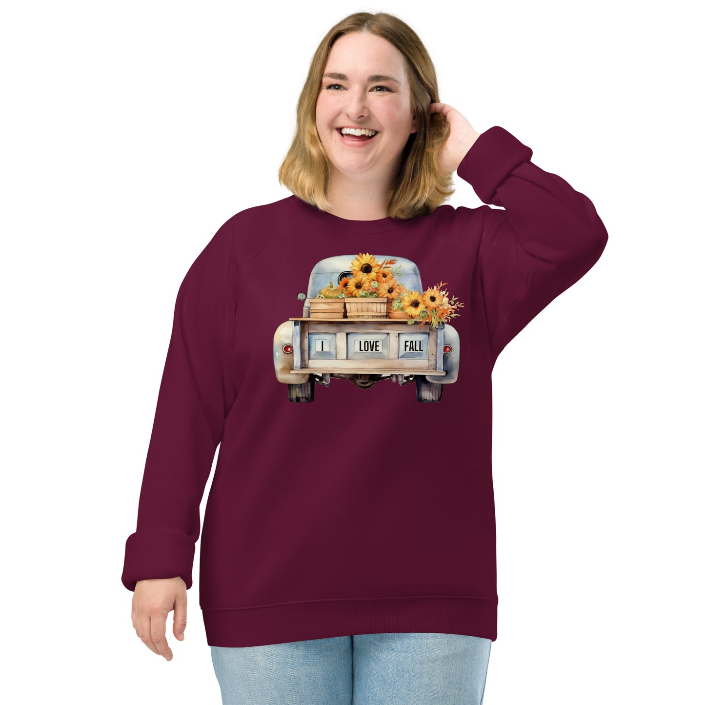 Unisex I Love fall organic raglan sweatshirt