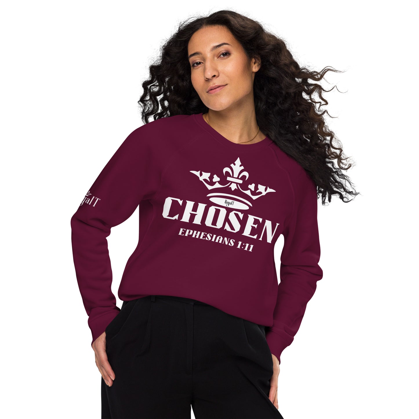 Chosen (White) Unisex organic raglan sweatshirt