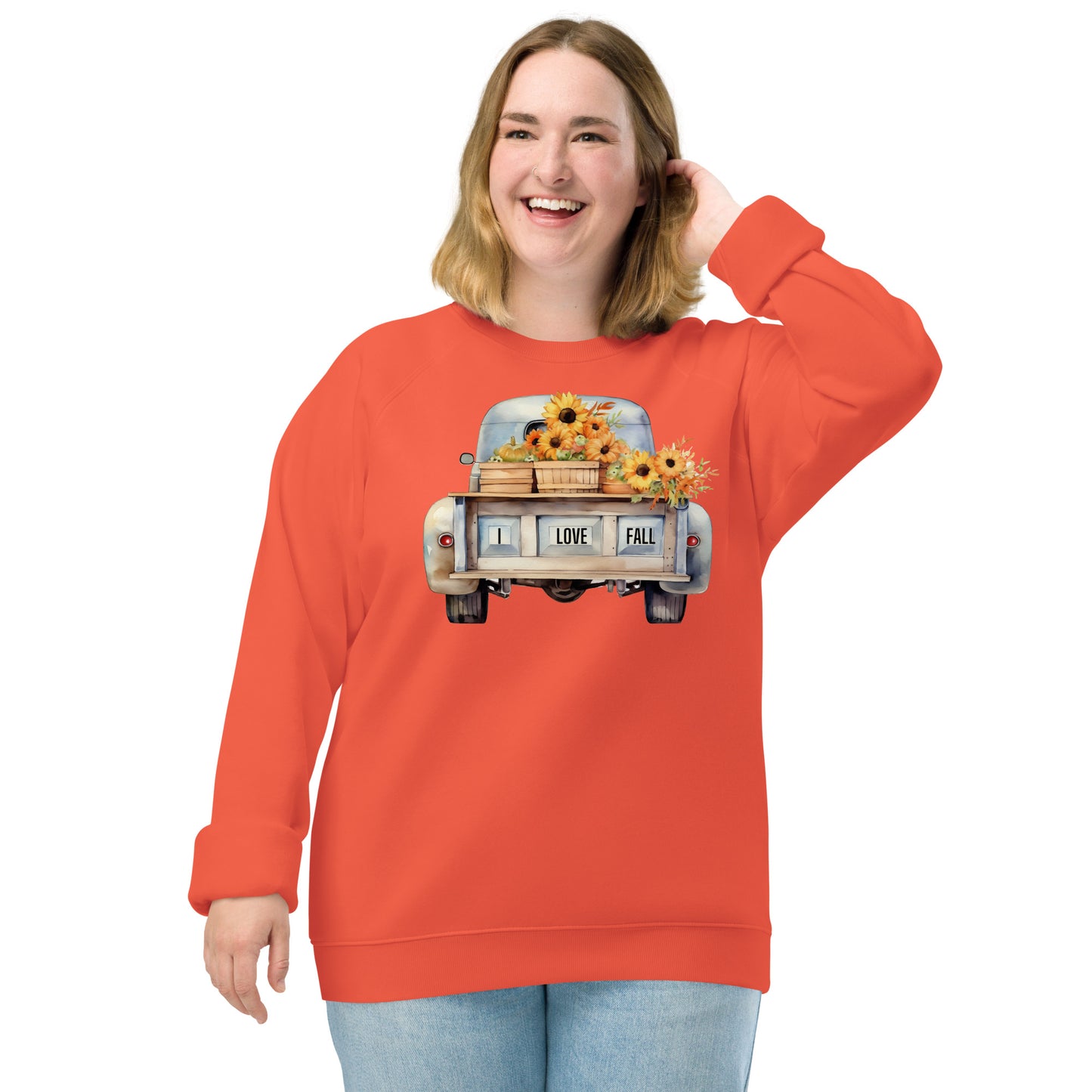 Unisex I Love fall organic raglan sweatshirt