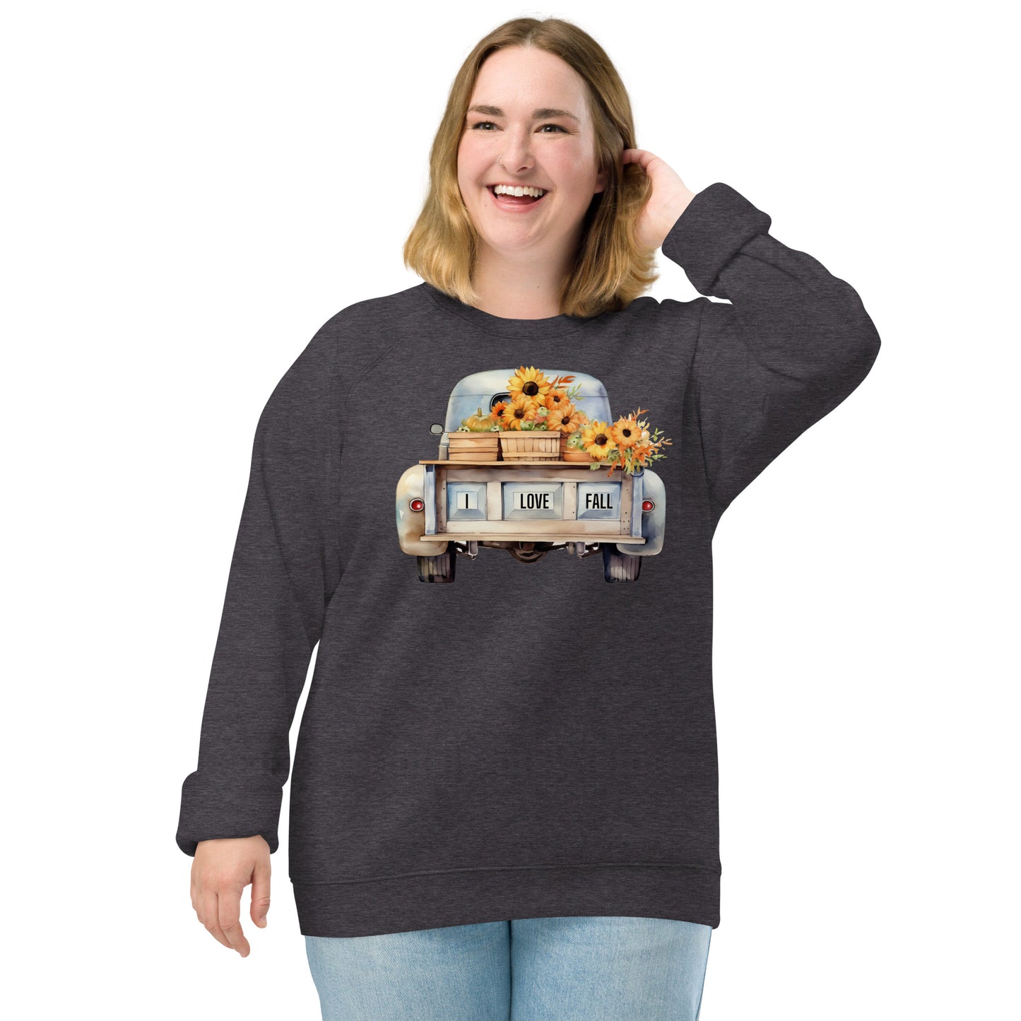 Unisex I Love fall organic raglan sweatshirt