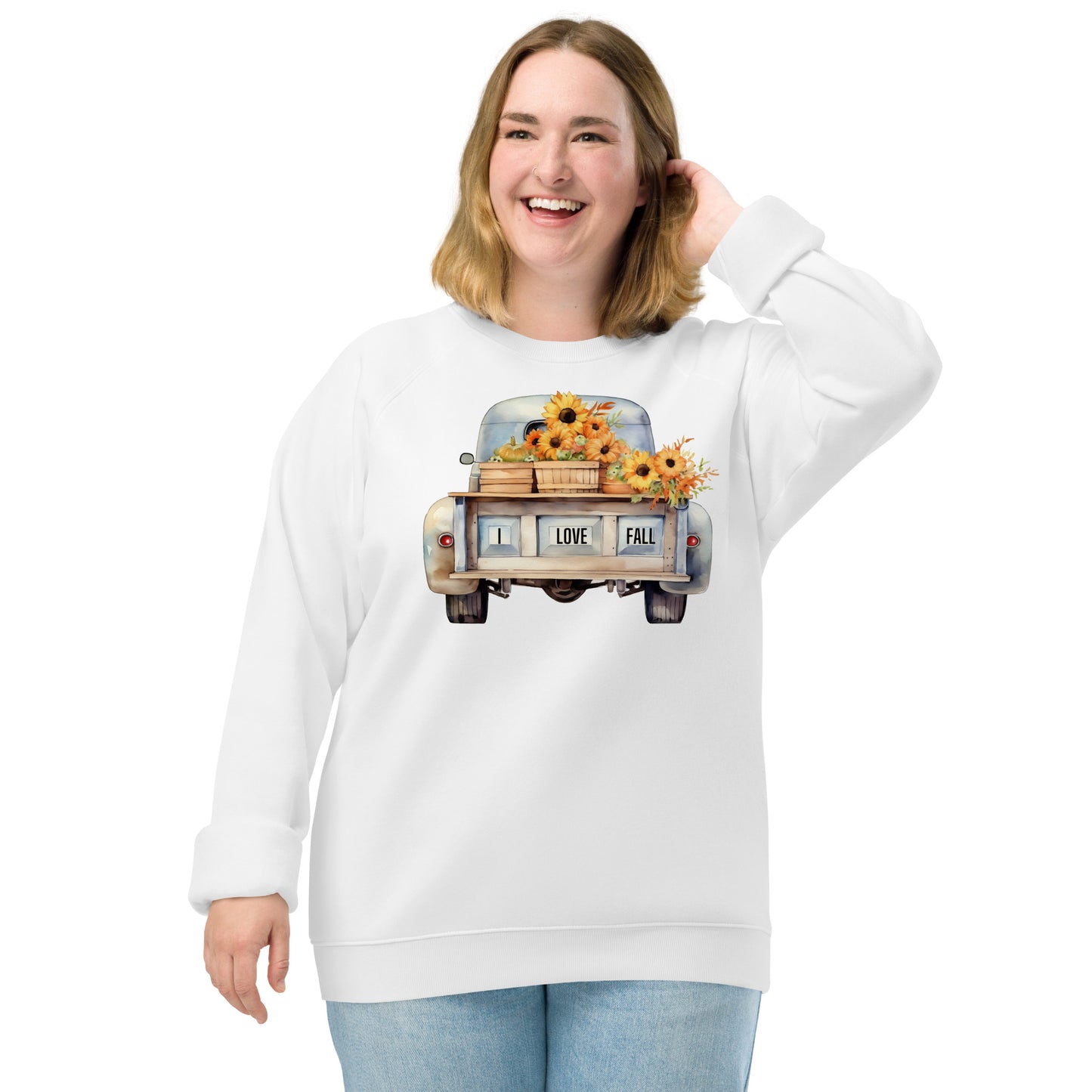 Unisex I Love fall organic raglan sweatshirt