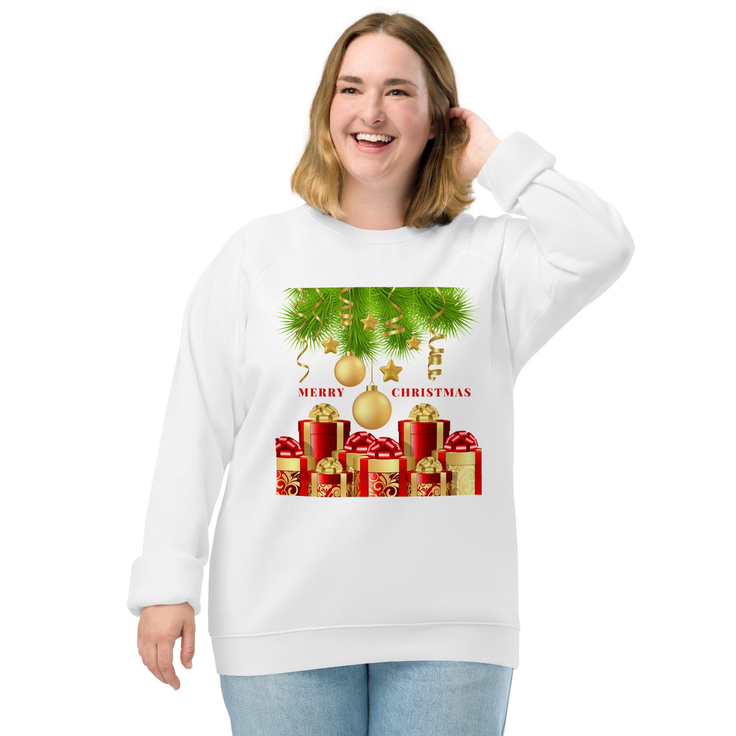 Merry Christmas Unisex organic raglan sweatshirt