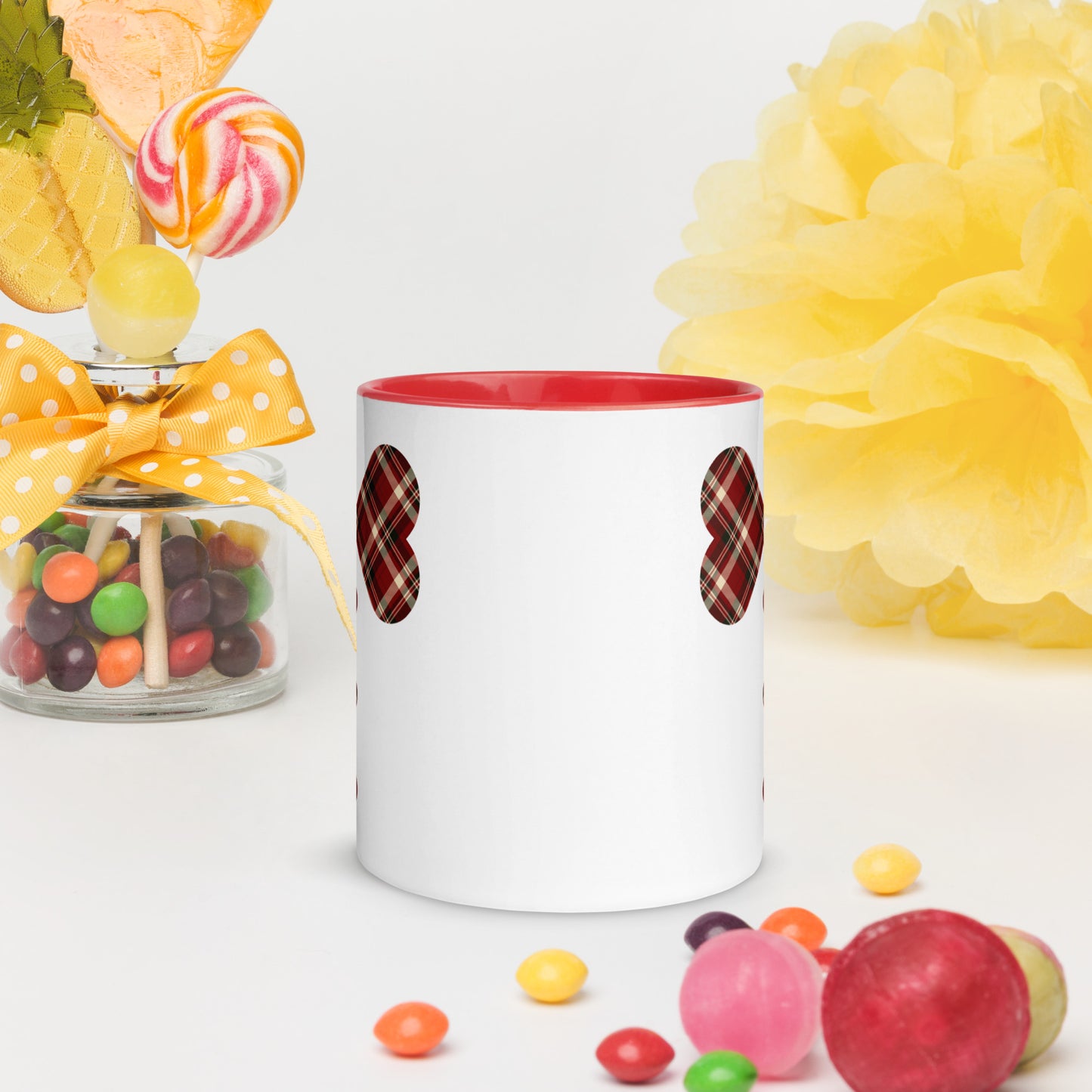 Red plaid Mug with Color Inside