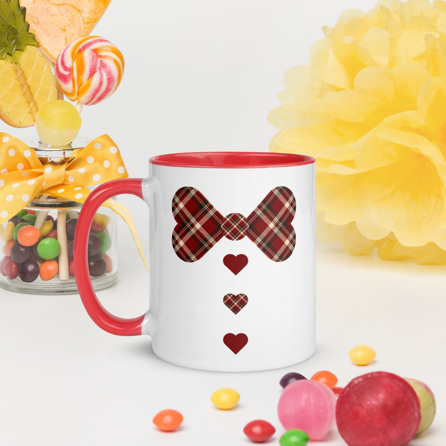 Red plaid Mug with Color Inside