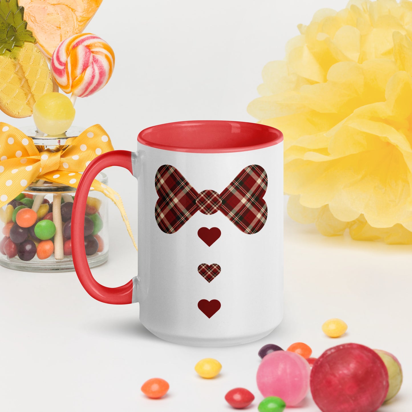 Red plaid Mug with Color Inside