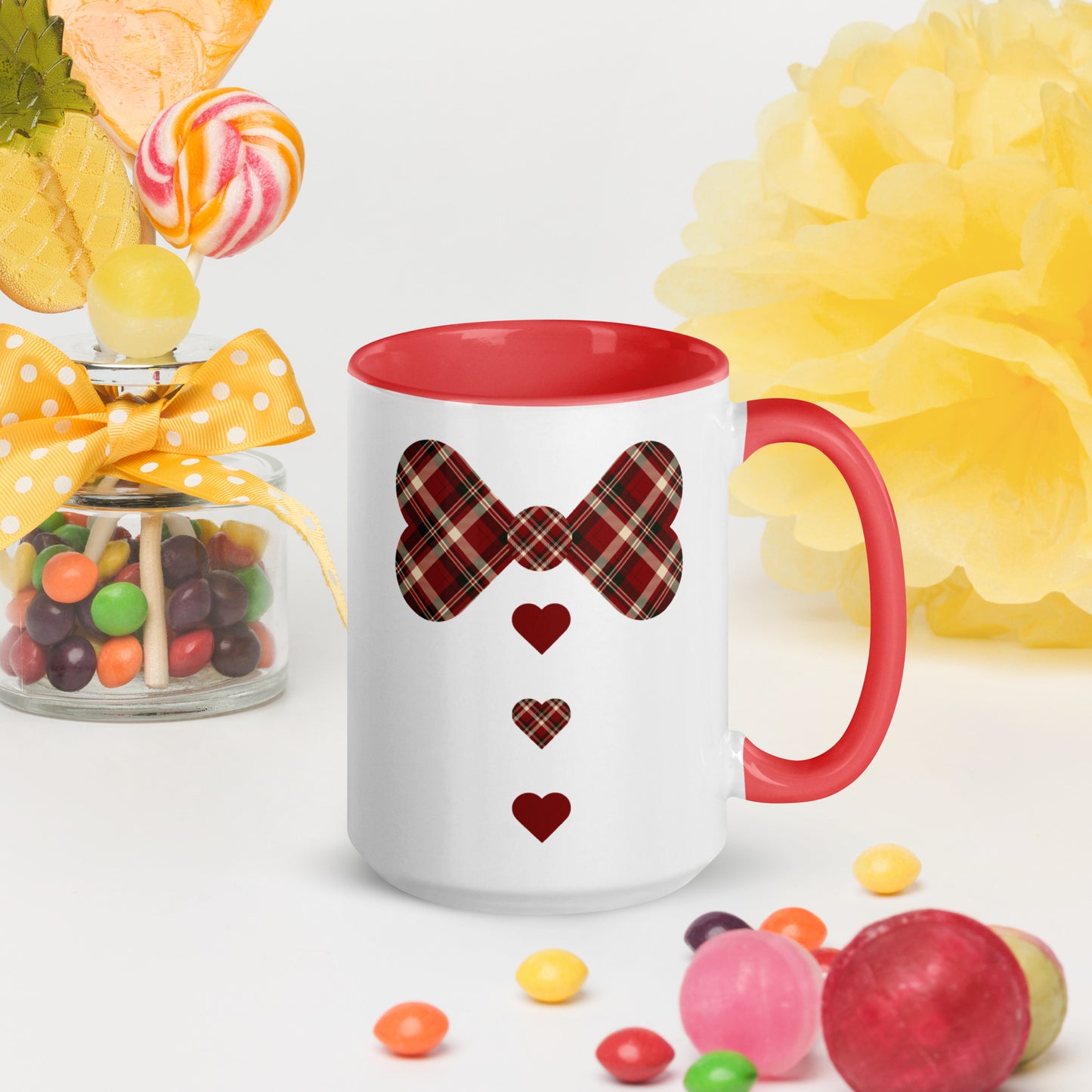 Red plaid Mug with Color Inside