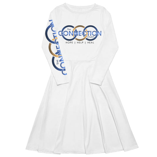 Connection All-over print long sleeve midi dress
