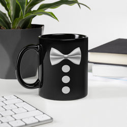 Silver Bowtie Black Glossy Mug