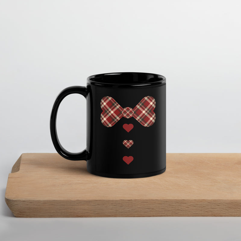 Red plaid Black Glossy Mug