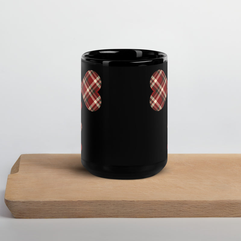 Red plaid Black Glossy Mug