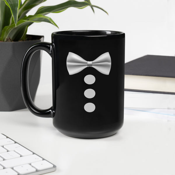 Silver Bowtie Black Glossy Mug