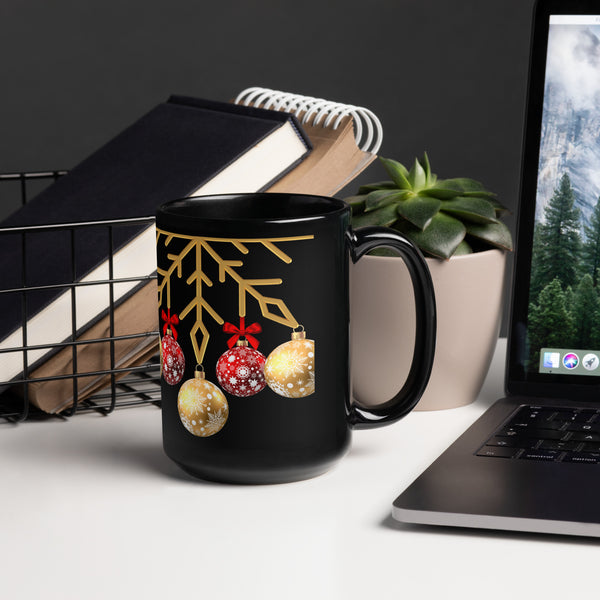 Red and Gold ornament Black Glossy Mug