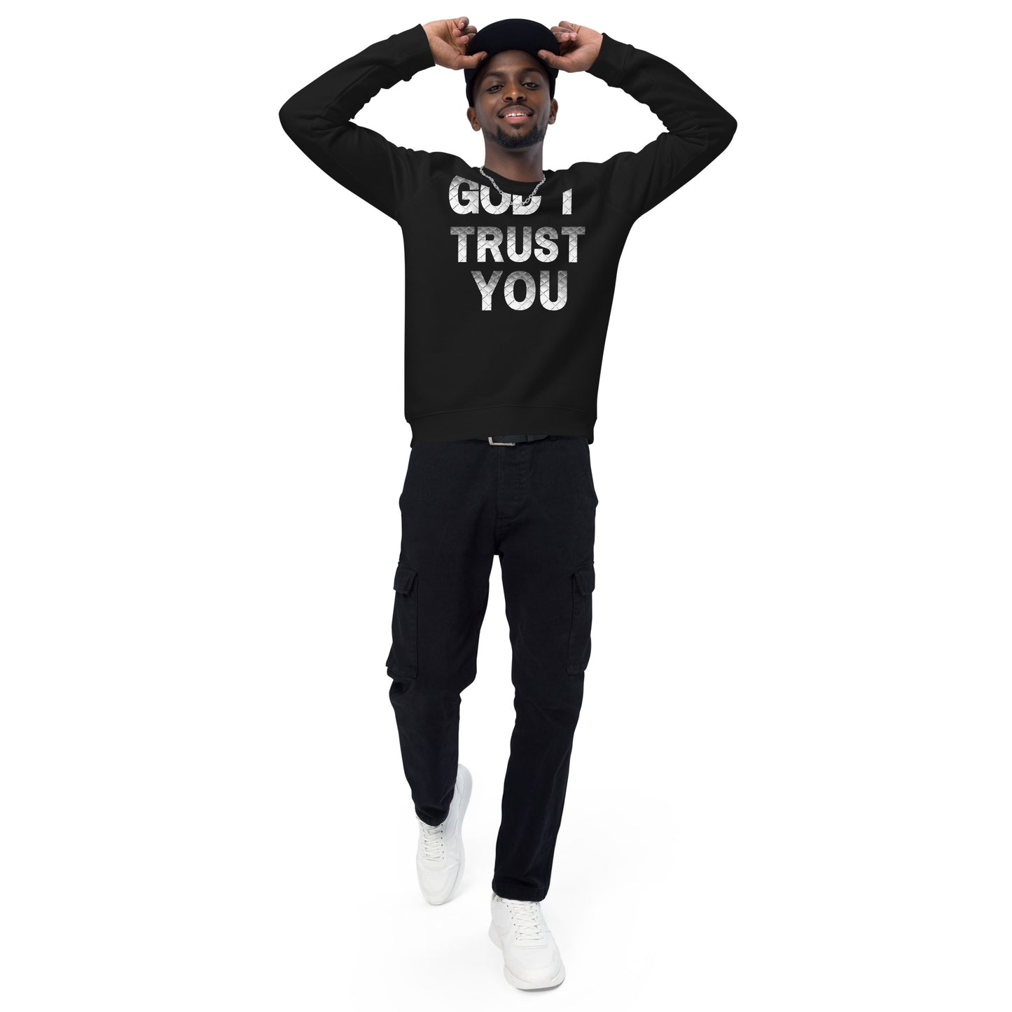 God I Trust You Unisex organic raglan sweatshirt