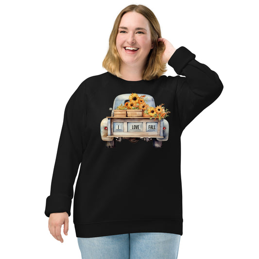 Unisex I Love fall organic raglan sweatshirt