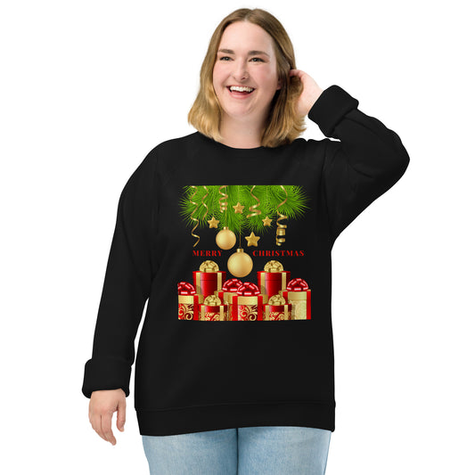 Merry Christmas Unisex organic raglan sweatshirt