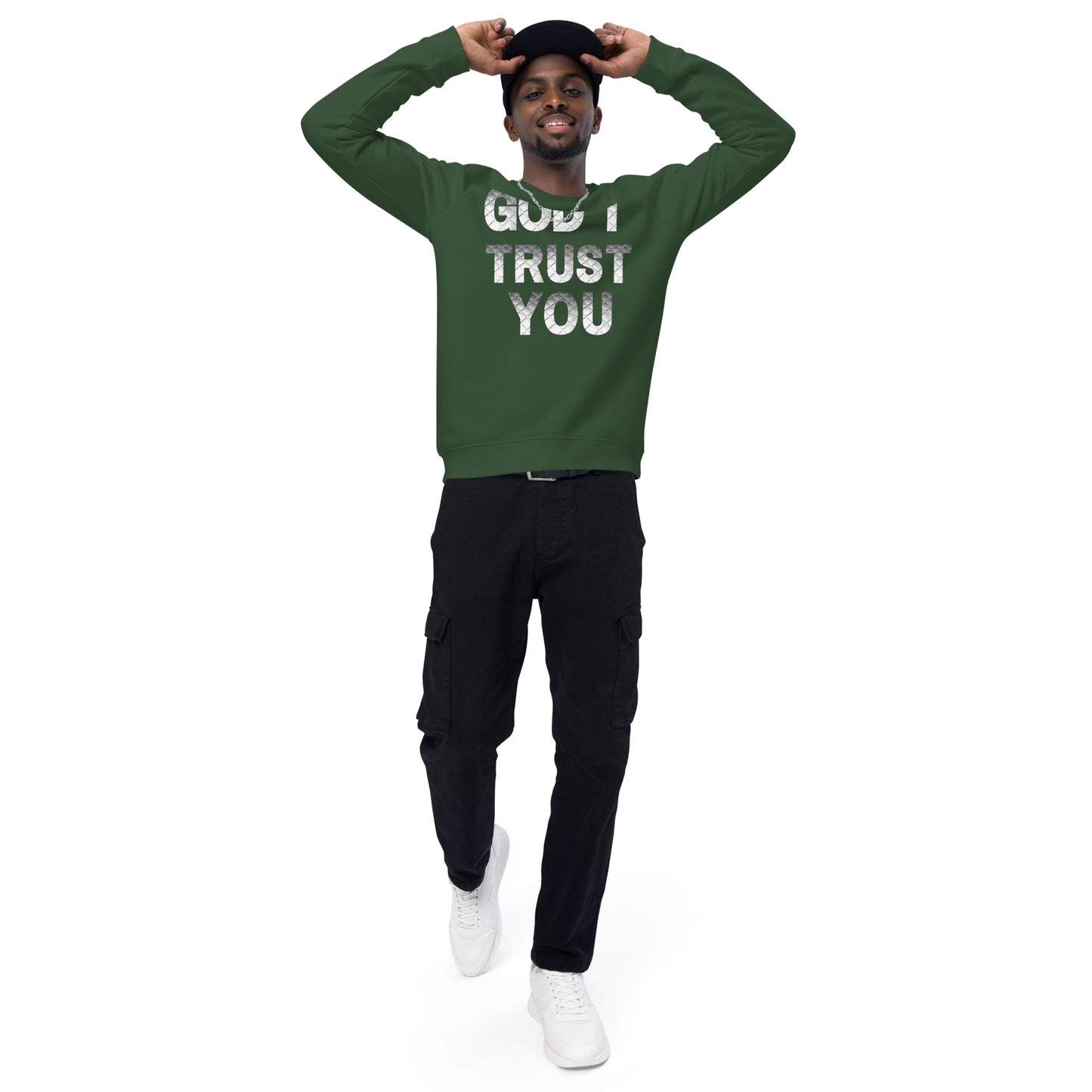 God I Trust You Unisex organic raglan sweatshirt