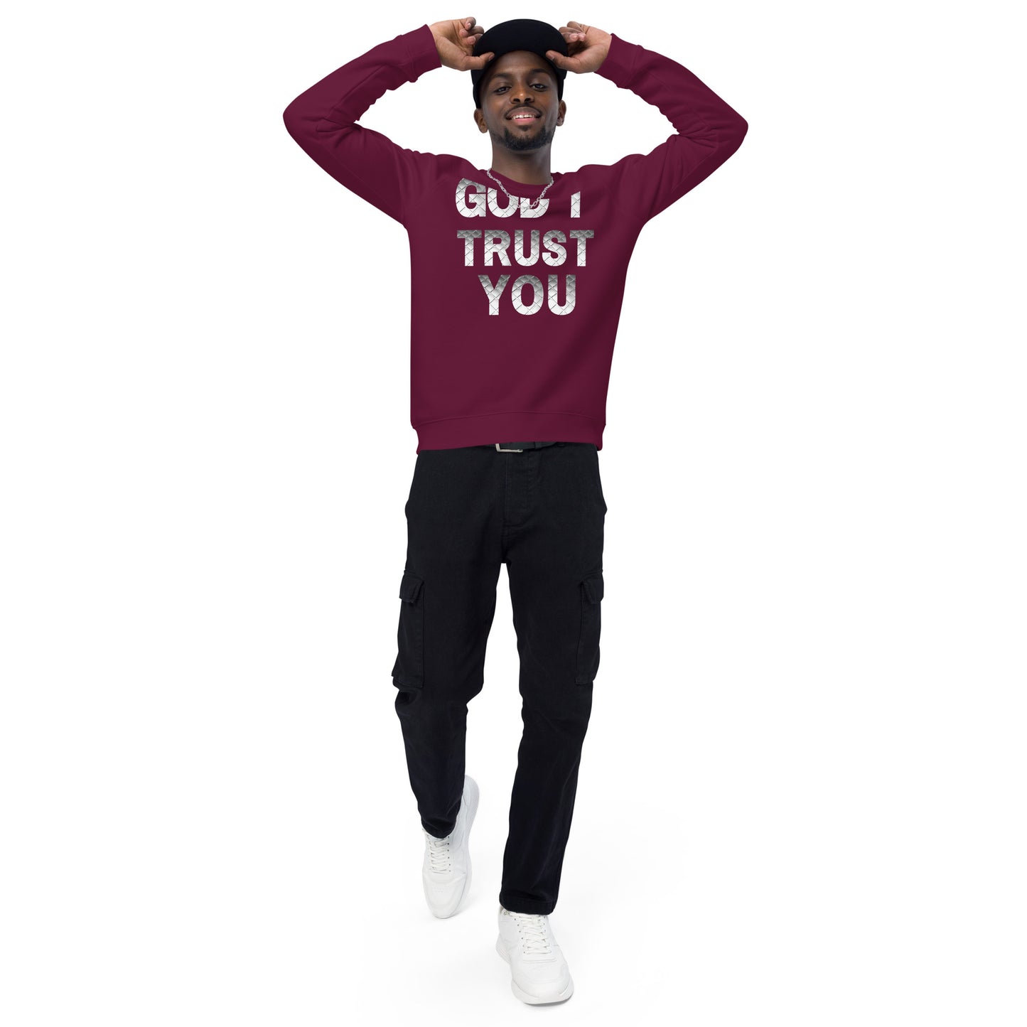 God I Trust You Unisex organic raglan sweatshirt