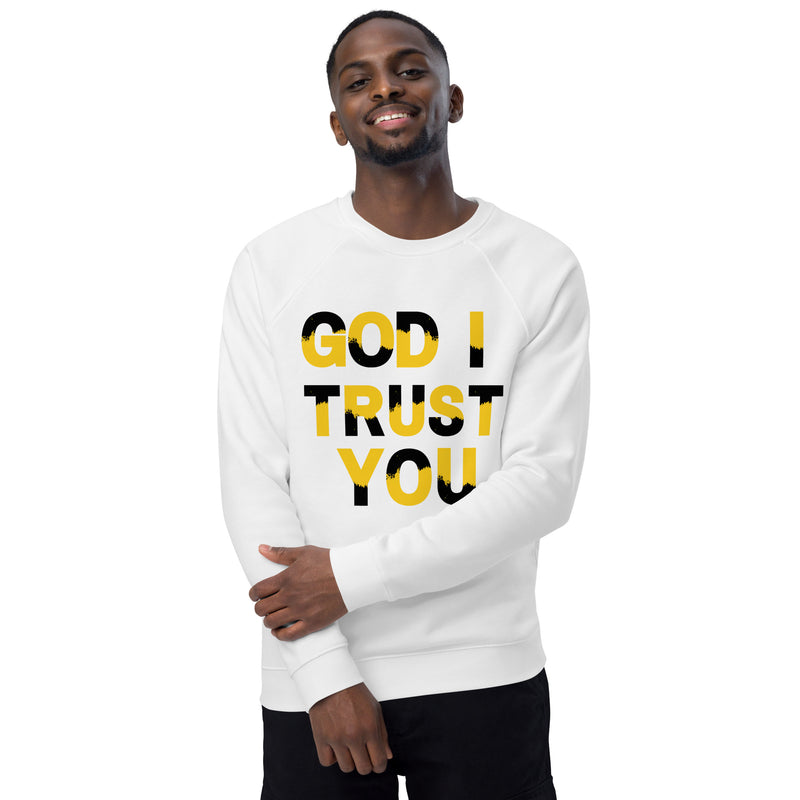 God I Trust You Unisex organic raglan sweatshirt