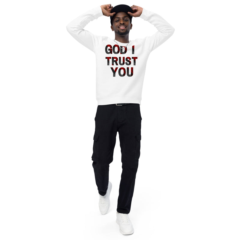 God I Trust You Unisex organic raglan sweatshirt