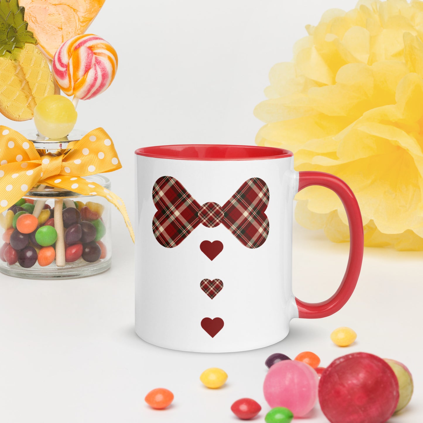 Red plaid Mug with Color Inside