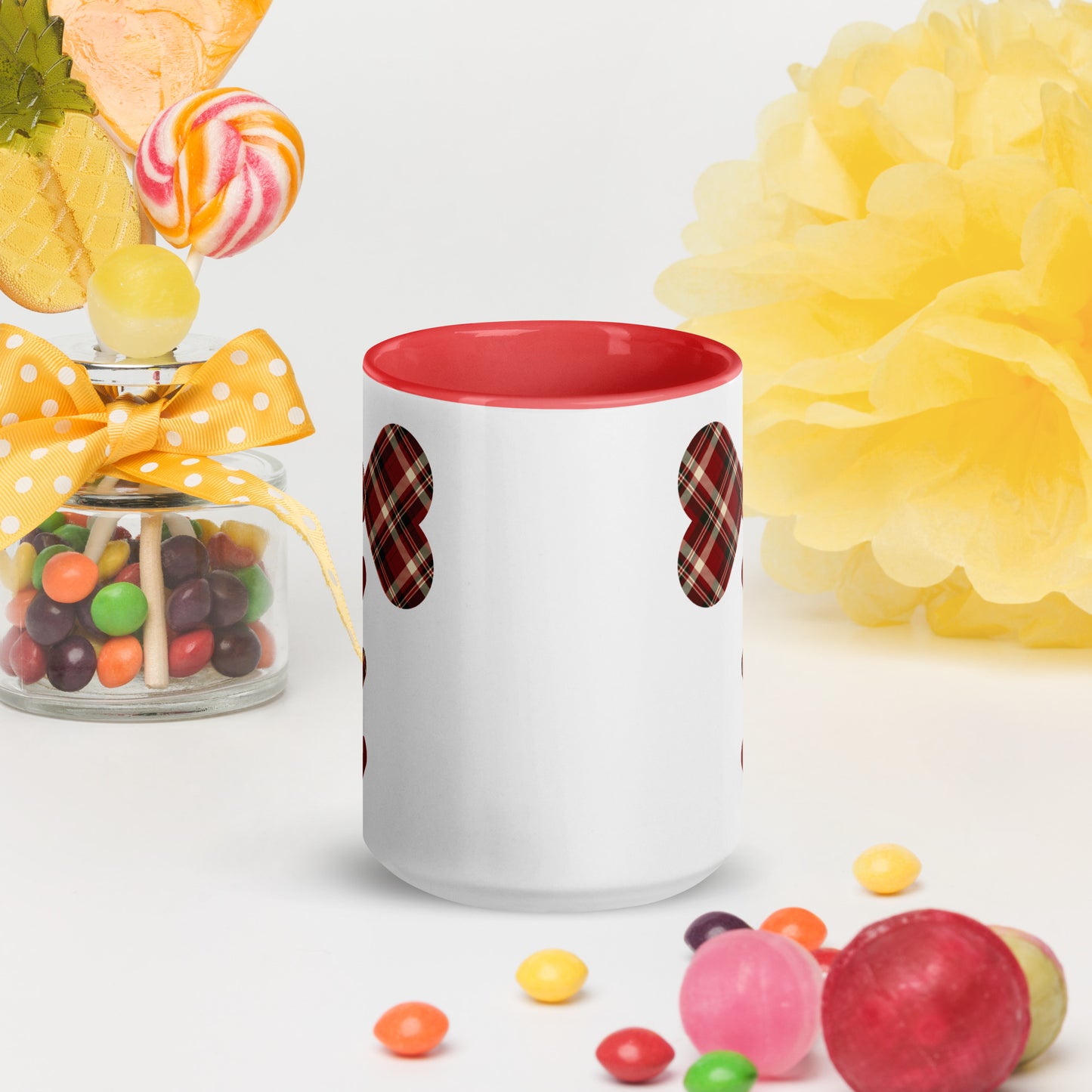 Red plaid Mug with Color Inside
