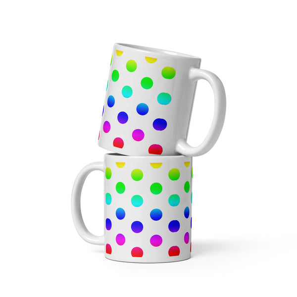 Multi-Color polka dot White glossy mug