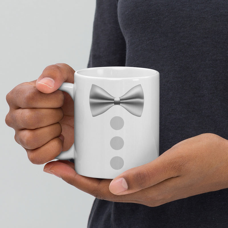 Silver Bowtie White glossy mug