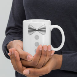 Silver Bowtie White glossy mug