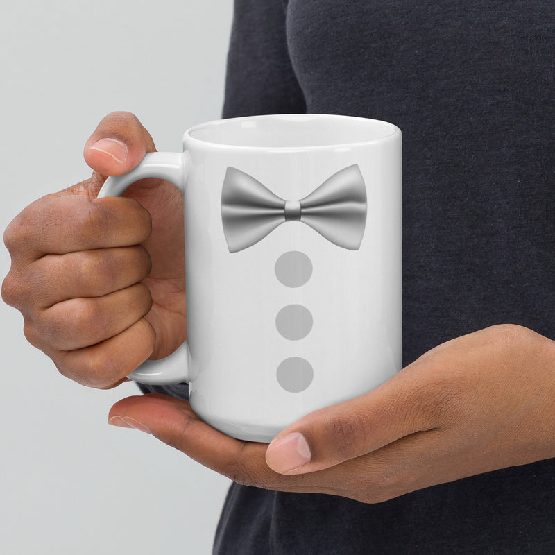 Silver Bowtie White glossy mug