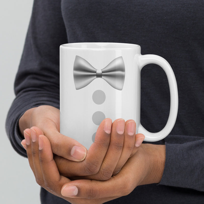 Silver Bowtie White glossy mug