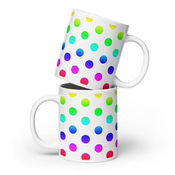 Multi-Color polka dot White glossy mug
