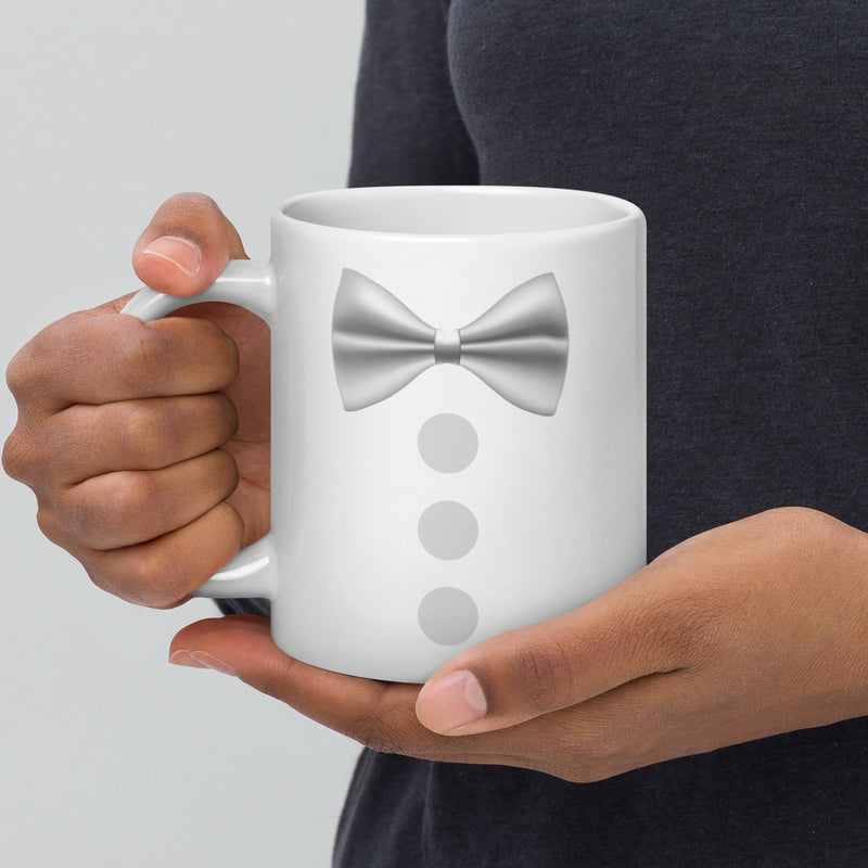 Silver Bowtie White glossy mug